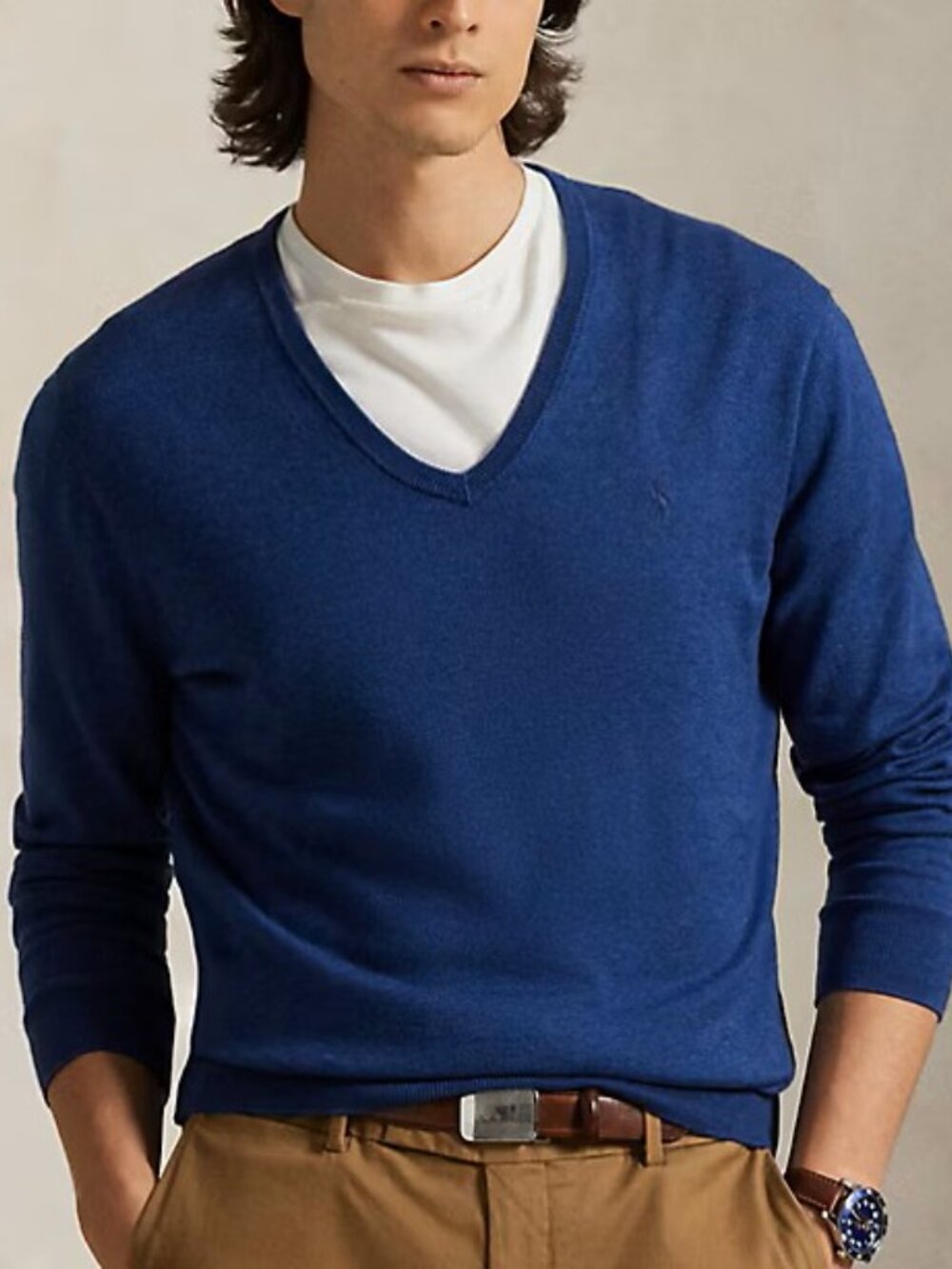 NWT Polo Ralph Lauren Men's Navy V-Neck Pima Cotton Sweater Long Sleeve Size M